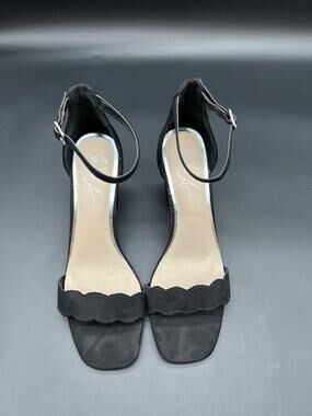 Mari A Black Suede Scalloped Strap Block Heel Sandals 9M
